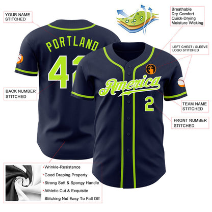 Custom Navy Neon Green-White Authentic Baseball Jersey - Sky-Custom