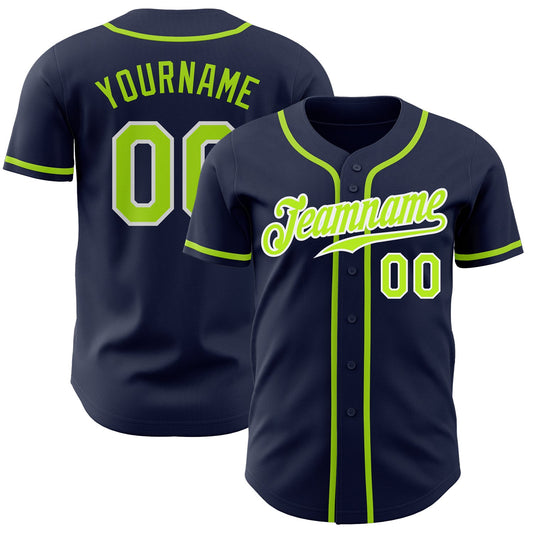 Custom Navy Neon Green-White Authentic Baseball Jersey - Sky-Custom