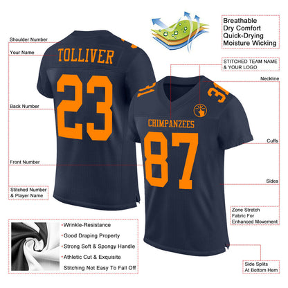 Custom Navy Bay Orange Mesh Authentic Football Jersey - Sky-Custom