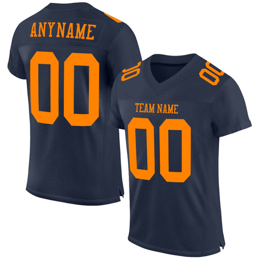 Custom Navy Bay Orange Mesh Authentic Football Jersey - Sky-Custom