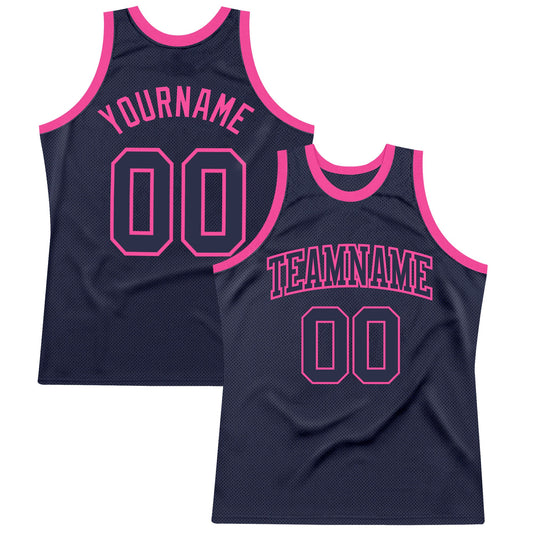 Custom Navy Navy-Pink Authentic Throwback Basketball Jersey - Sky-Custom
