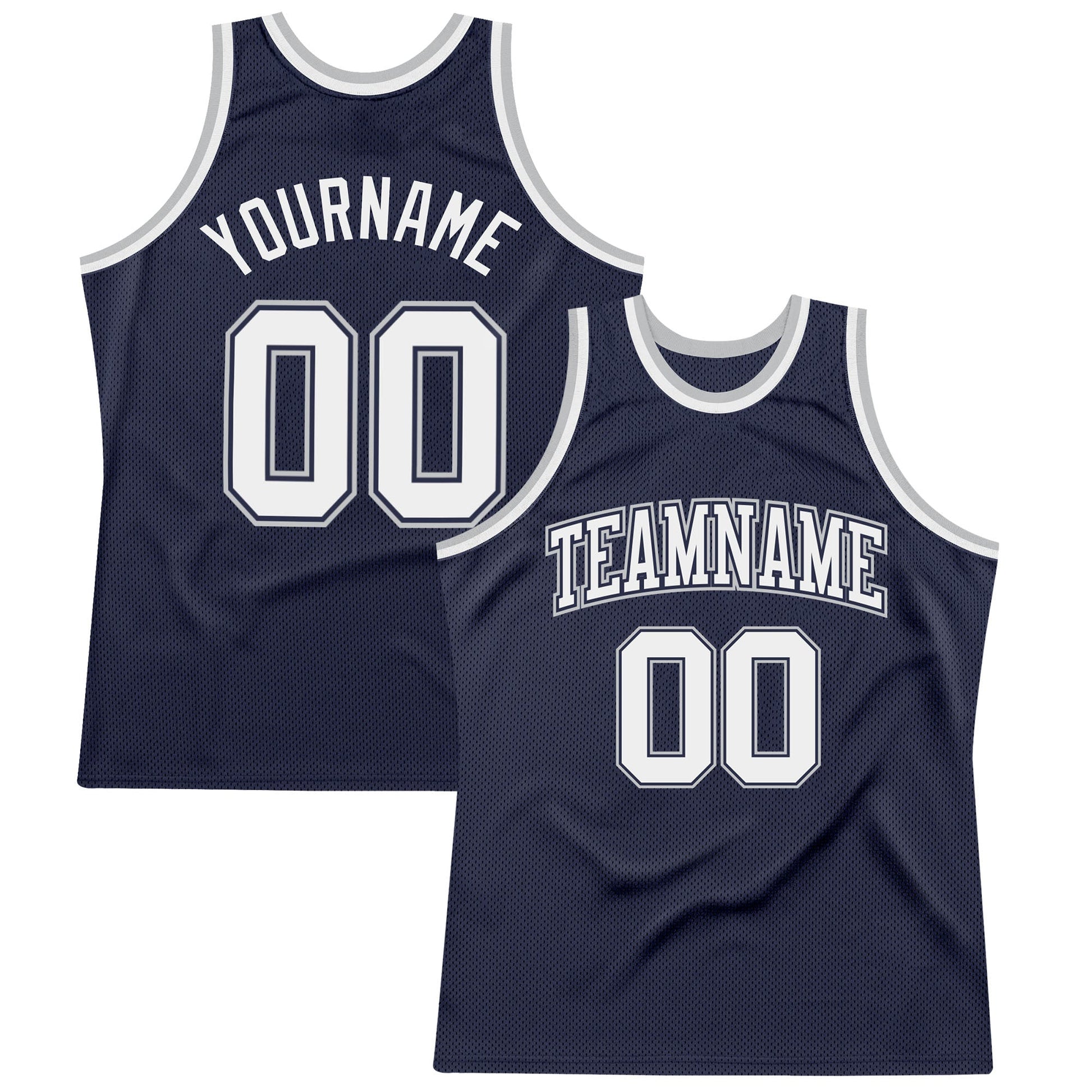 Custom Navy White Navy-Gray Authentic Throwback Basketball Jersey - Sky-Custom