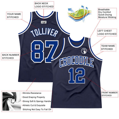 Custom Navy Royal-White Authentic Throwback Basketball Jersey - Sky-Custom