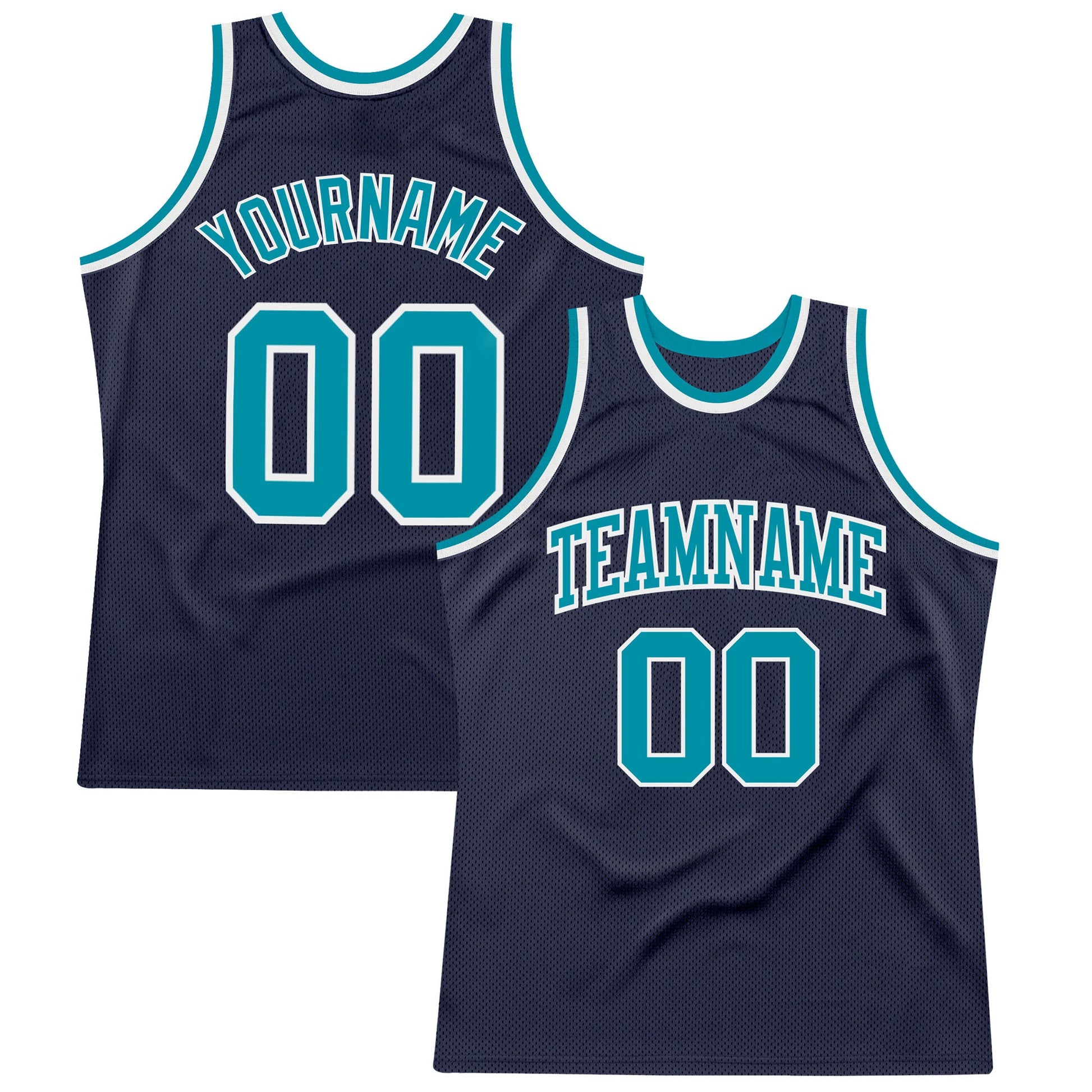 Custom Navy Teal-White Authentic Throwback Basketball Jersey - Sky-Custom