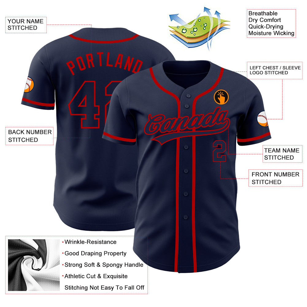 Custom Navy Navy-Red Authentic Baseball Jersey - Sky-Custom