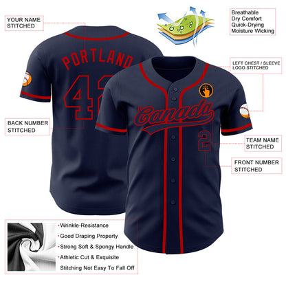 Custom Navy Navy-Red Authentic Baseball Jersey - Sky-Custom