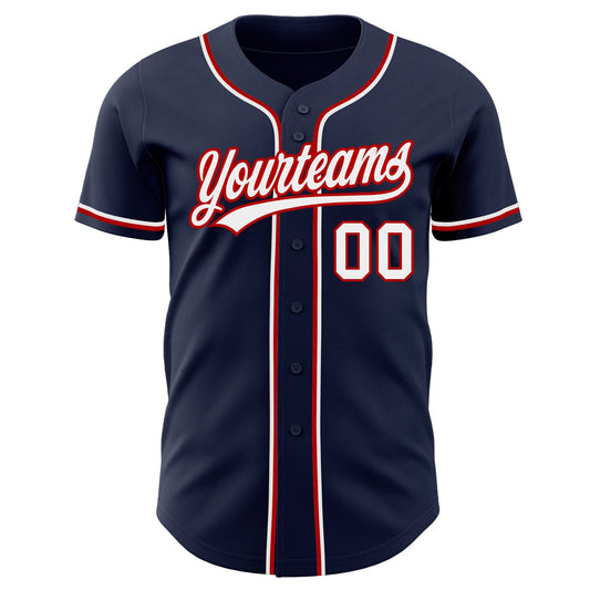 Custom Navy White-Red Authentic Baseball Jersey - Sky-Custom