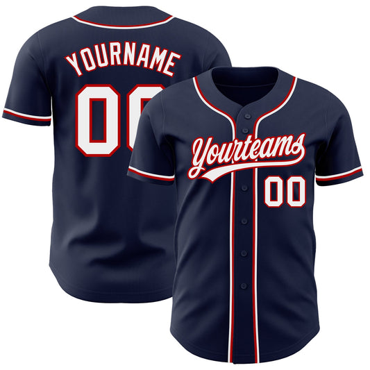Custom Navy White-Red Authentic Baseball Jersey - Sky-Custom