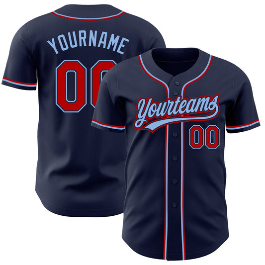 Custom Navy Red-Light Blue Authentic Baseball Jersey - Sky-Custom