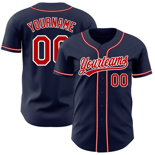 Custom Navy Red-White Authentic Baseball Jersey - Sky-Custom