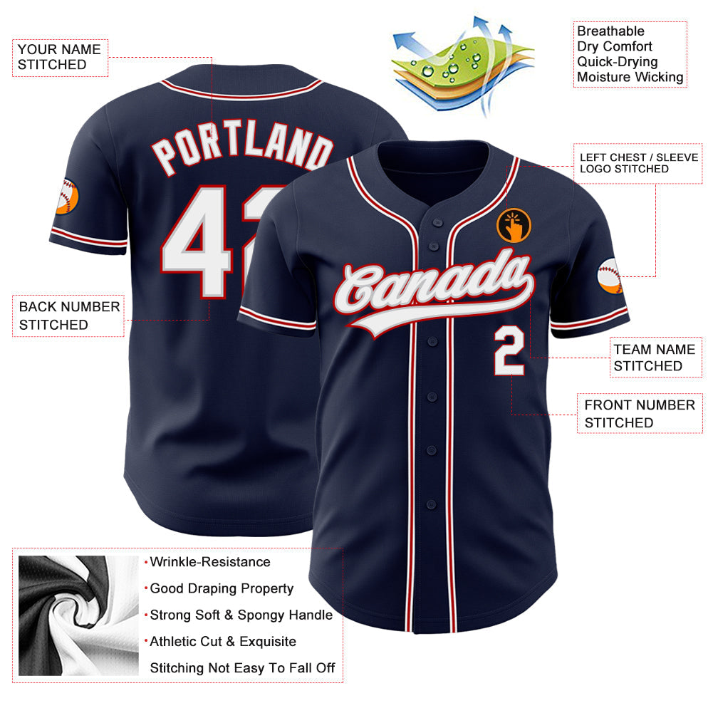 Custom Navy White Gray-Red Authentic Baseball Jersey - Sky-Custom