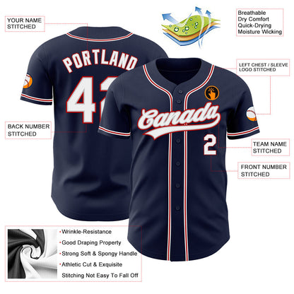 Custom Navy White Gray-Red Authentic Baseball Jersey - Sky-Custom