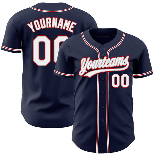 Custom Navy White Gray-Red Authentic Baseball Jersey - Sky-Custom