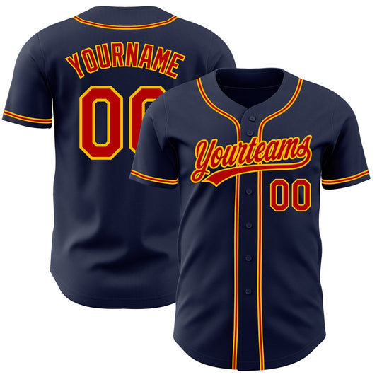 Custom Navy Red-Gold Authentic Baseball Jersey - Sky-Custom