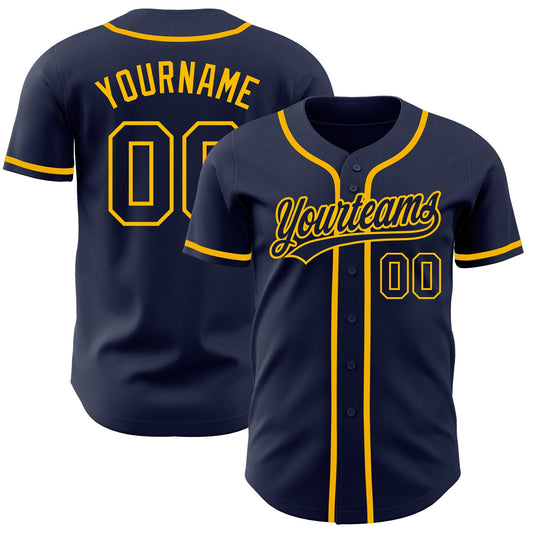 Custom Navy Navy-Gold Authentic Baseball Jersey - Sky-Custom