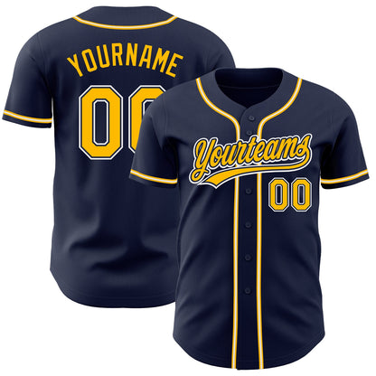 Custom Navy Gold-White Authentic Baseball Jersey - Sky-Custom