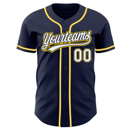 Custom Navy White-Gold Authentic Baseball Jersey - Sky-Custom