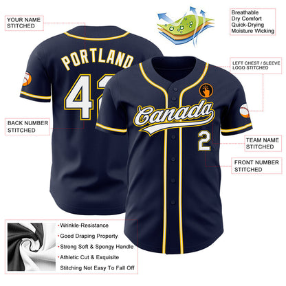 Custom Navy White-Gold Authentic Baseball Jersey - Sky-Custom