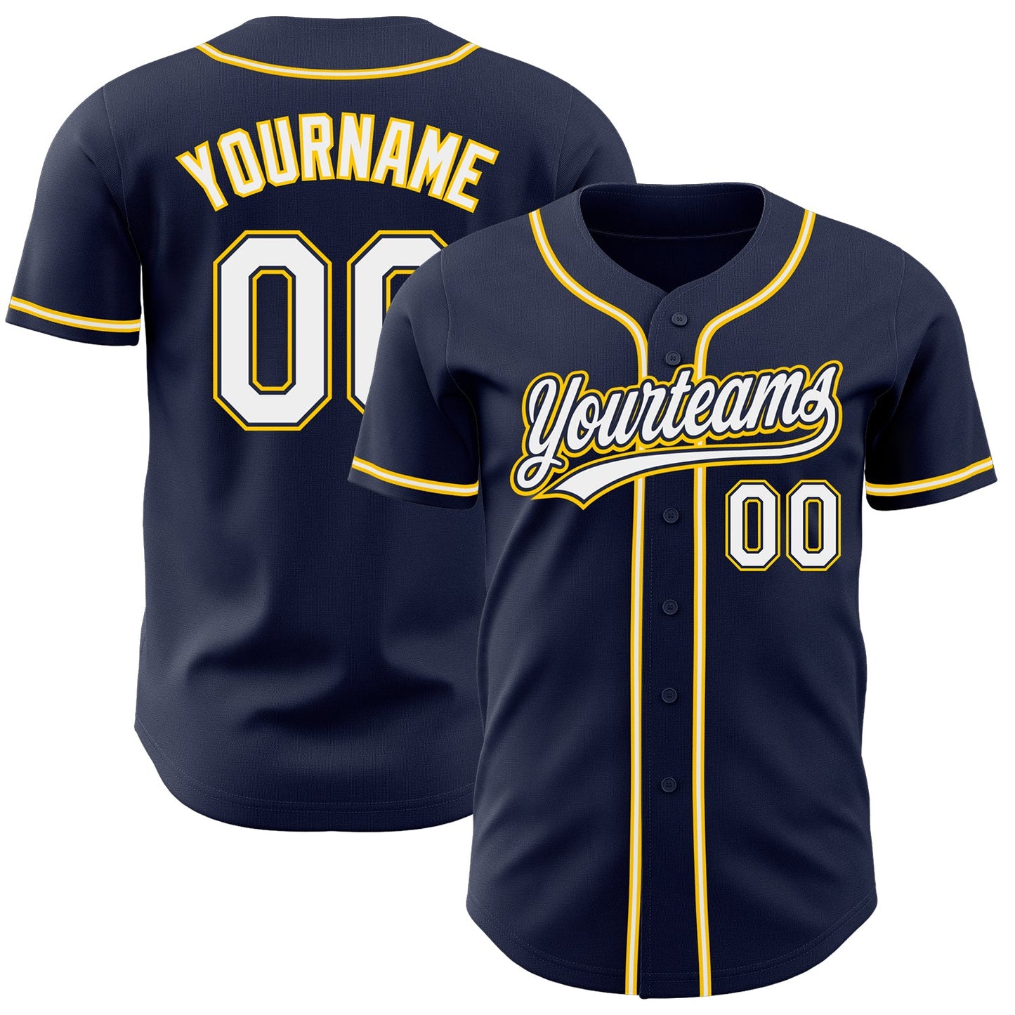 Custom Navy White-Gold Authentic Baseball Jersey - Sky-Custom