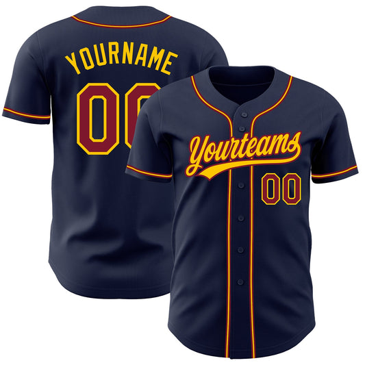 Custom Navy Crimson-Gold Authentic Baseball Jersey - Sky-Custom