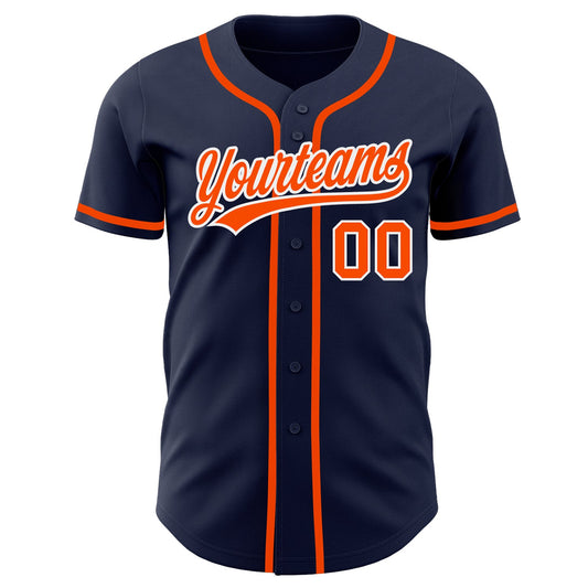 Custom Navy Orange-White Authentic Baseball Jersey - Sky-Custom