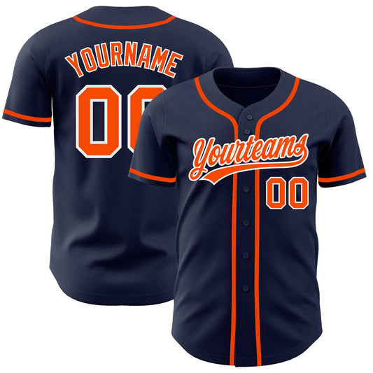 Custom Navy Orange-White Authentic Baseball Jersey - Sky-Custom
