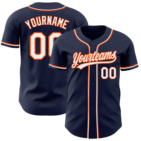 Custom Navy White-Orange Authentic Baseball Jersey - Sky-Custom
