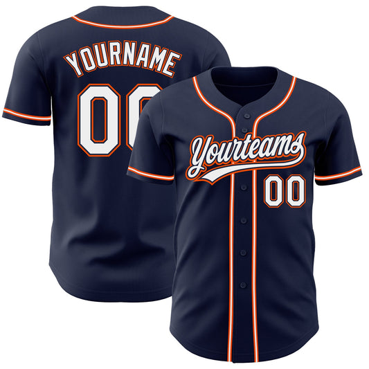 Custom Navy White-Orange Authentic Baseball Jersey - Sky-Custom
