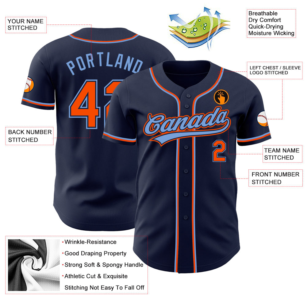 Custom Navy Orange-Powder Blue Authentic Baseball Jersey - Sky-Custom