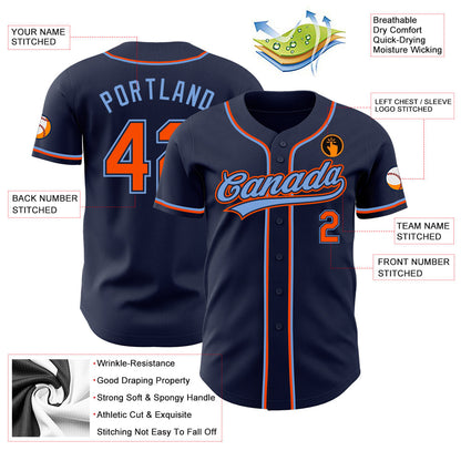 Custom Navy Orange-Powder Blue Authentic Baseball Jersey - Sky-Custom