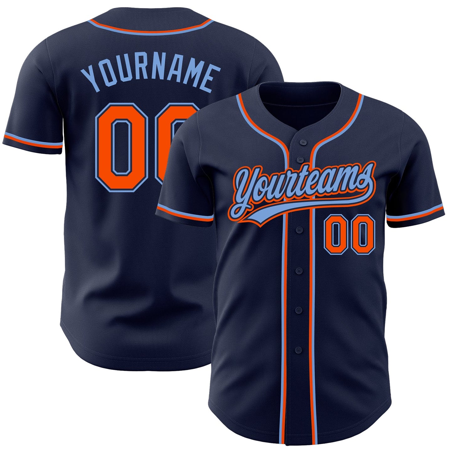 Custom Navy Orange-Powder Blue Authentic Baseball Jersey - Sky-Custom