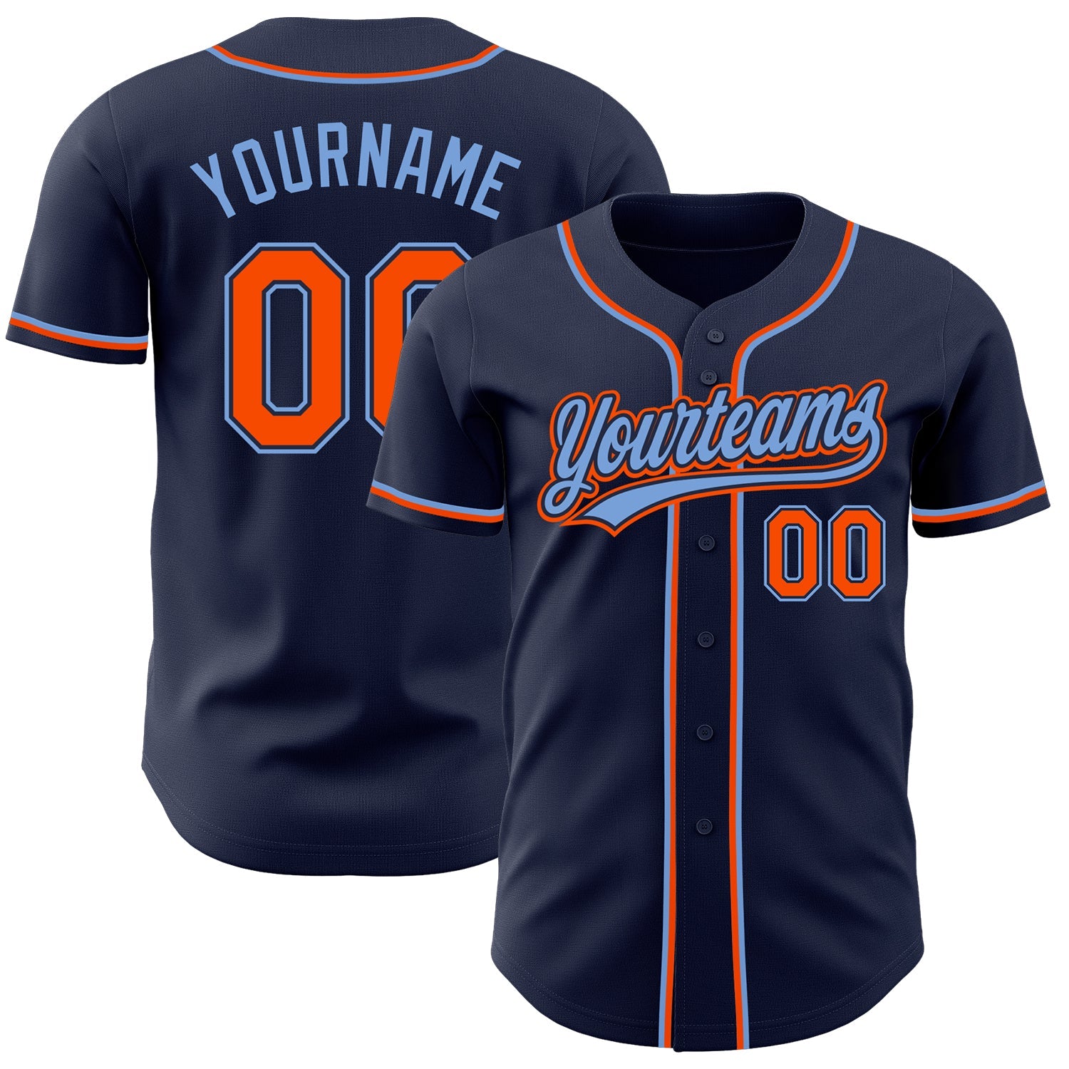 Custom Navy Orange-Powder Blue Authentic Baseball Jersey - Sky-Custom