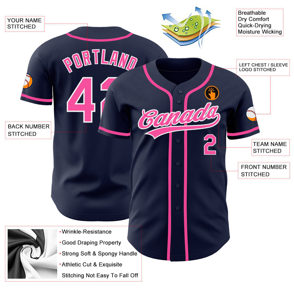 Custom Navy Pink-White Authentic Baseball Jersey - Sky-Custom