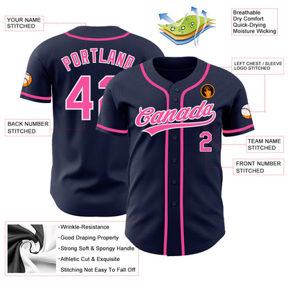Custom Navy Pink-White Authentic Baseball Jersey - Sky-Custom