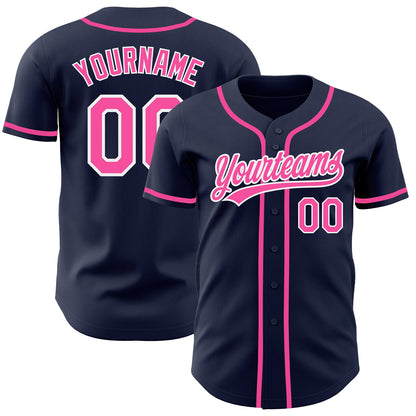Custom Navy Pink-White Authentic Baseball Jersey - Sky-Custom
