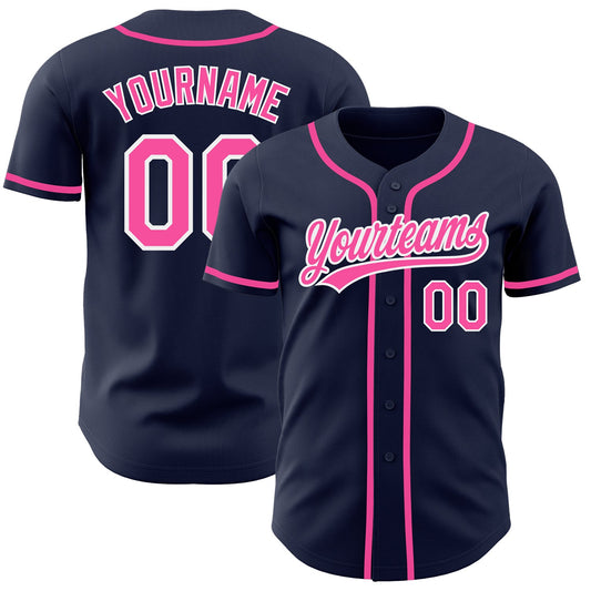 Custom Navy Pink-White Authentic Baseball Jersey - Sky-Custom
