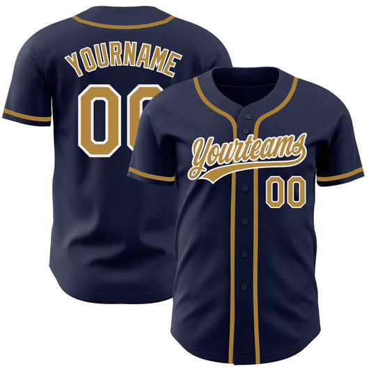 Custom Navy Old Gold-White Authentic Baseball Jersey - Sky-Custom