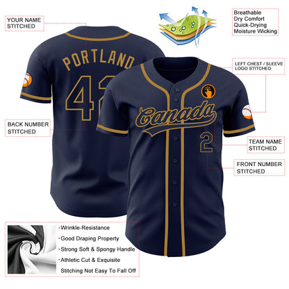 Custom Navy Navy-Old Gold Authentic Baseball Jersey - Sky-Custom