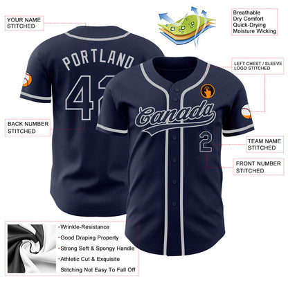 Custom Navy Navy-Gray Authentic Baseball Jersey - Sky-Custom