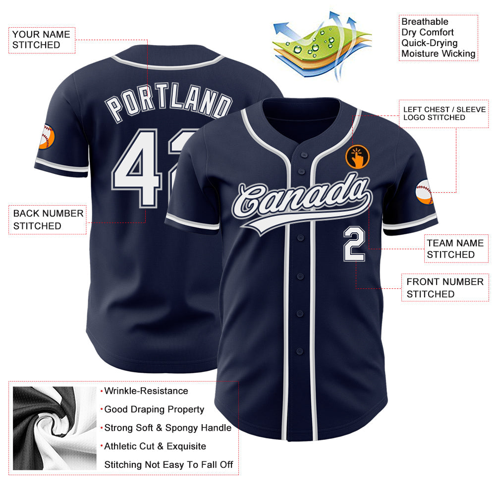 Custom Navy White-Gray Authentic Baseball Jersey - Sky-Custom