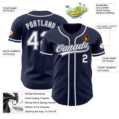 Custom Navy White-Gray Authentic Baseball Jersey - Sky-Custom