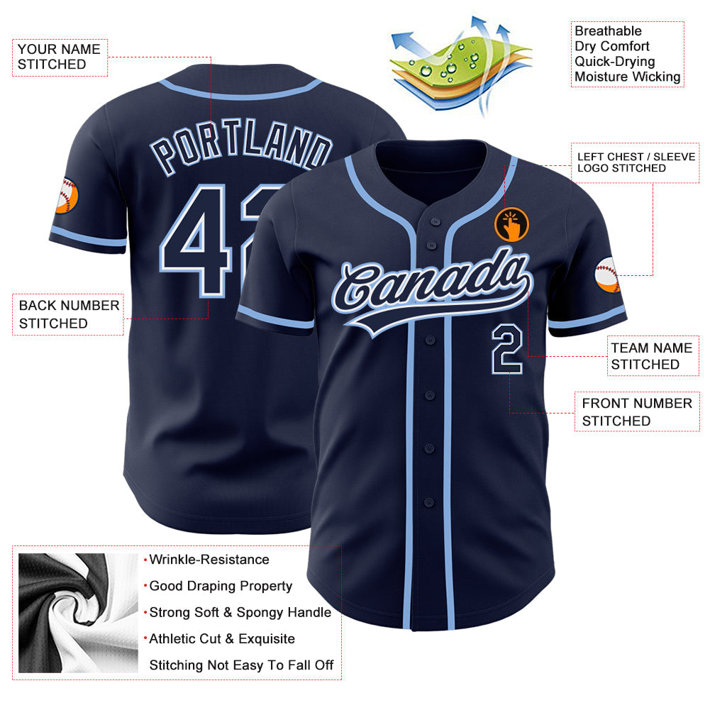 Custom Navy Navy-Light Blue Authentic Baseball Jersey - Sky-Custom