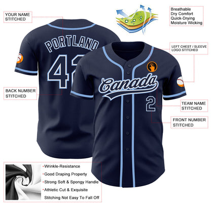 Custom Navy Navy-Light Blue Authentic Baseball Jersey - Sky-Custom
