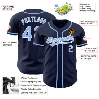 Custom Navy Light Blue-White Authentic Baseball Jersey - Sky-Custom