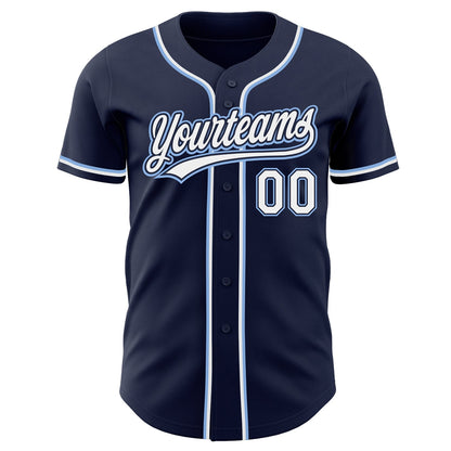 Custom Navy White-Light Blue Authentic Baseball Jersey - Sky-Custom
