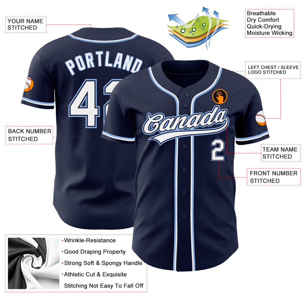 Custom Navy White-Light Blue Authentic Baseball Jersey - Sky-Custom