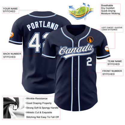 Custom Navy White-Light Blue Authentic Baseball Jersey - Sky-Custom