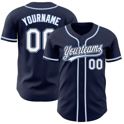 Custom Navy White-Light Blue Authentic Baseball Jersey - Sky-Custom