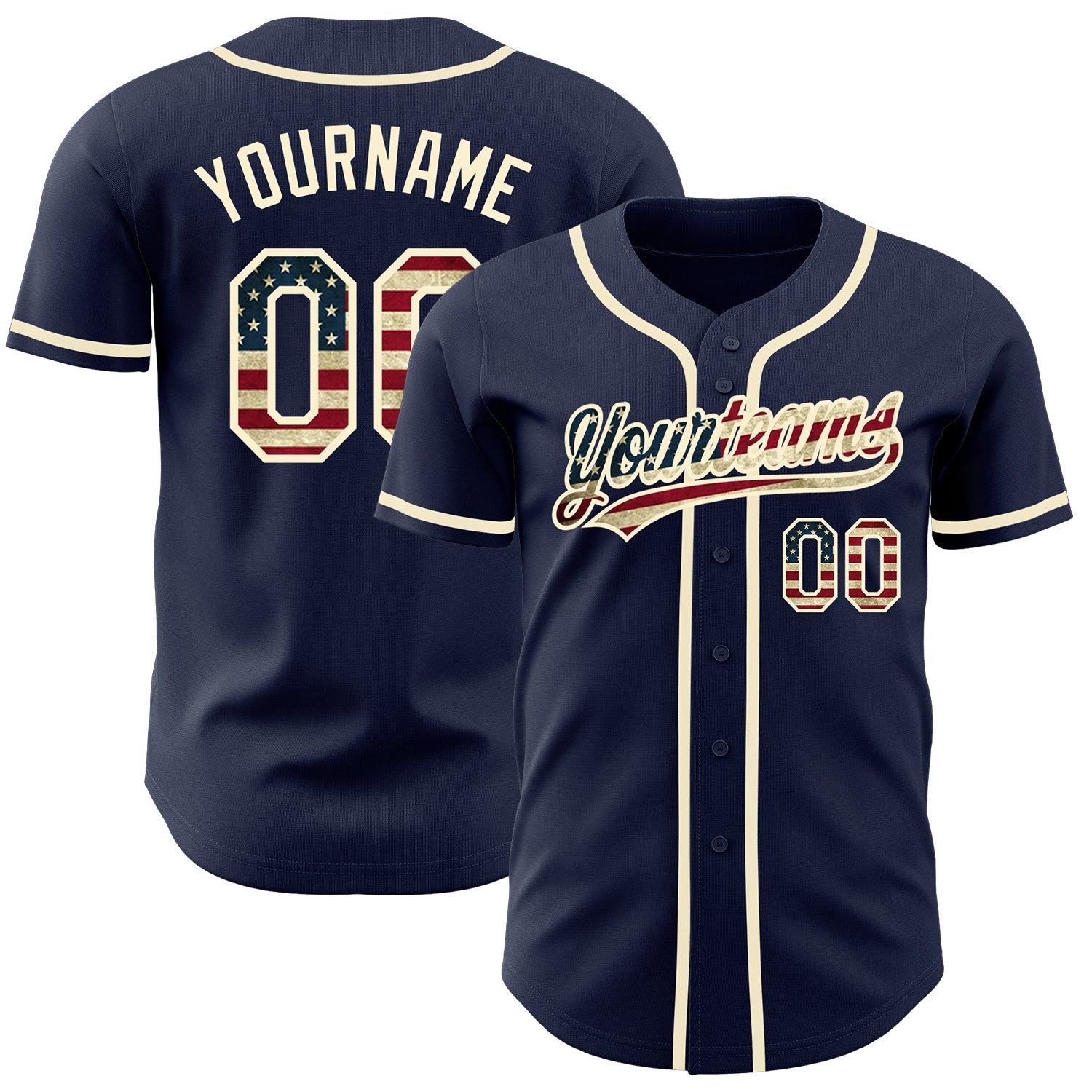 Custom Navy Vintage USA Flag-Cream Authentic Baseball Jersey - Sky-Custom