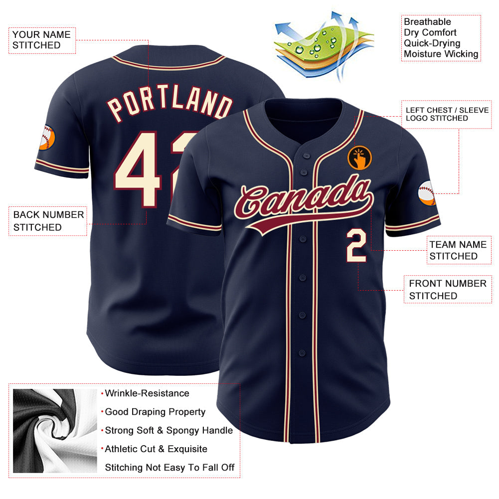 Custom Navy City Cream-Crimson Authentic Baseball Jersey - Sky-Custom
